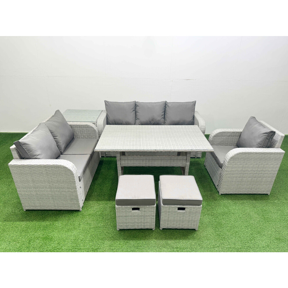 Fimous Patio PE Wicker 8 Seater Outdoor Rattan Furniture Sofa Sets with Reclining Chair Loveseat Sofa 3 Seater Sofa Stool Side Table