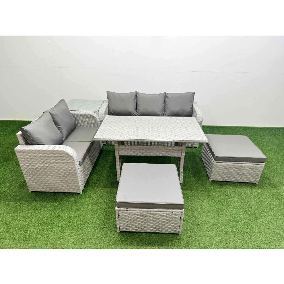 Fimous 7 Seater PE Rattan Wicker Garden Furniture Patio Conservatory Sofa Set with 3 Seater Sofa Love Sofa 2 Big Footstool Side Table