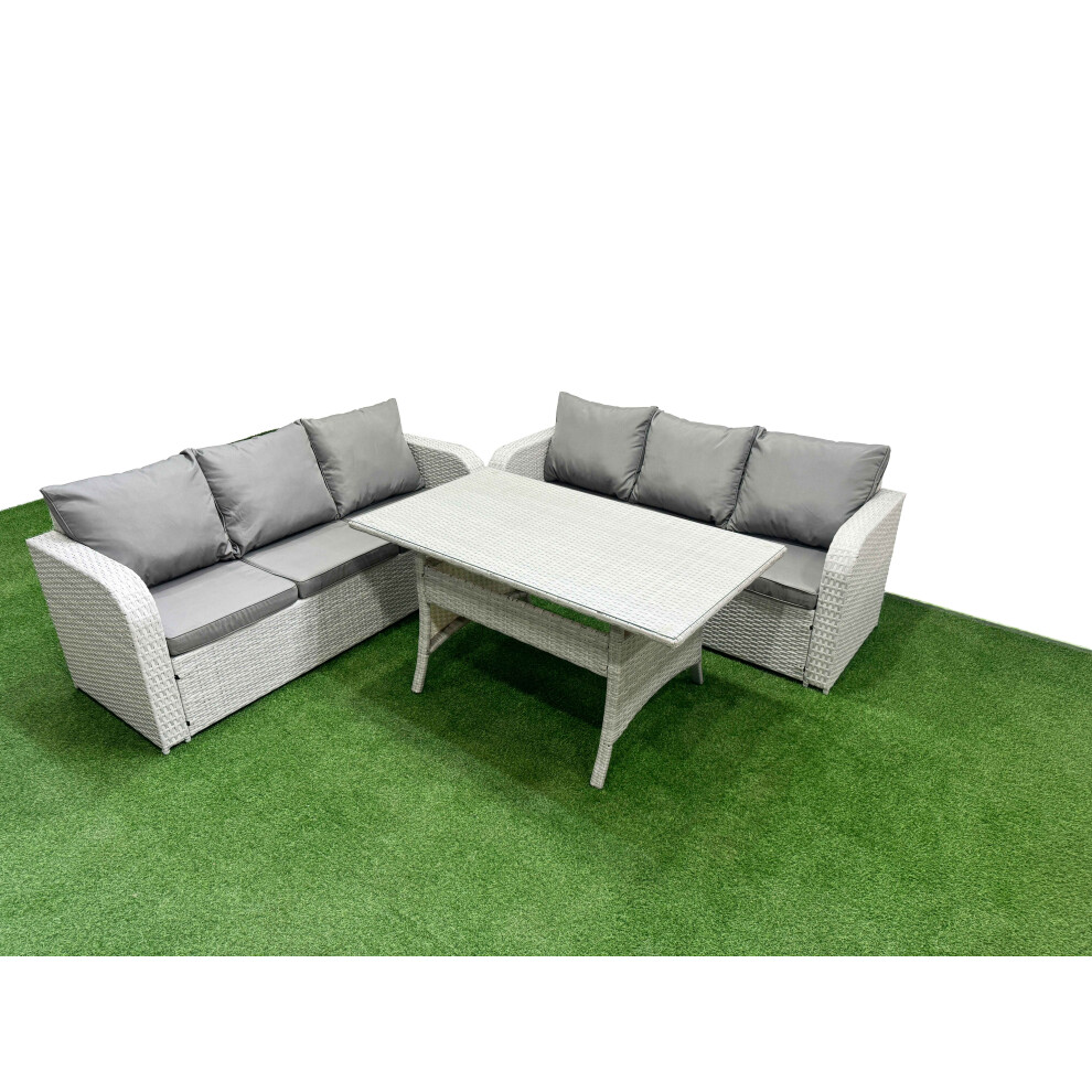 Fimous Unisex Light Grey Outdoor Garden Furniture Sets Seater Wicker Rattan Furniture Sofa Sets With Rectangular Dining Table High Back Lounge Sofa Size 6 - Image 2