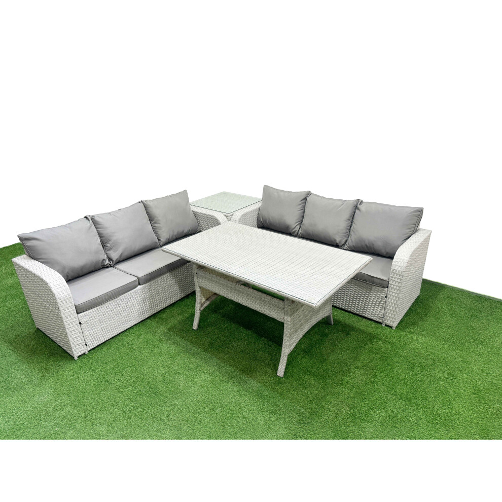 Fimous Outdoor Garden Furniture Sets 6 Seater Wicker Rattan Furniture Sofa Sets with Side Table Light Grey