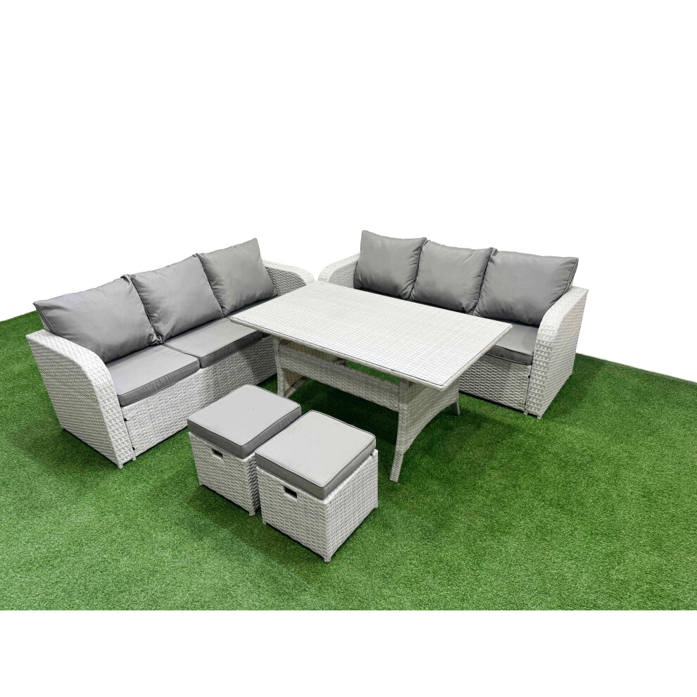 Fimous Outdoor Garden Furniture Sets 8 Seater Wicker Rattan Furniture Sofa Sets with Stools Light Grey