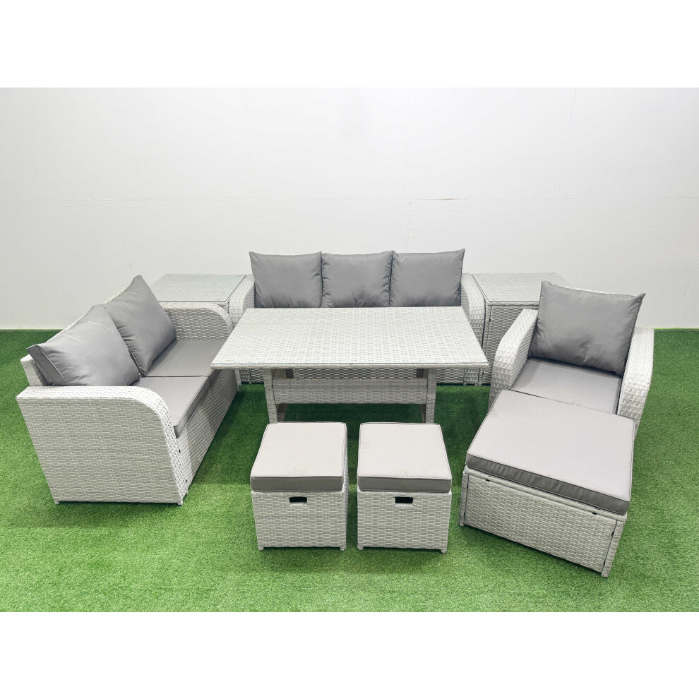 Fimous Patio PE Wicker 9 Seater Outdoor Rattan Furniture Sofa Sets With Reclining Chair Loveseat Sofa 3 Seater Sofa Stool 2 Side Table