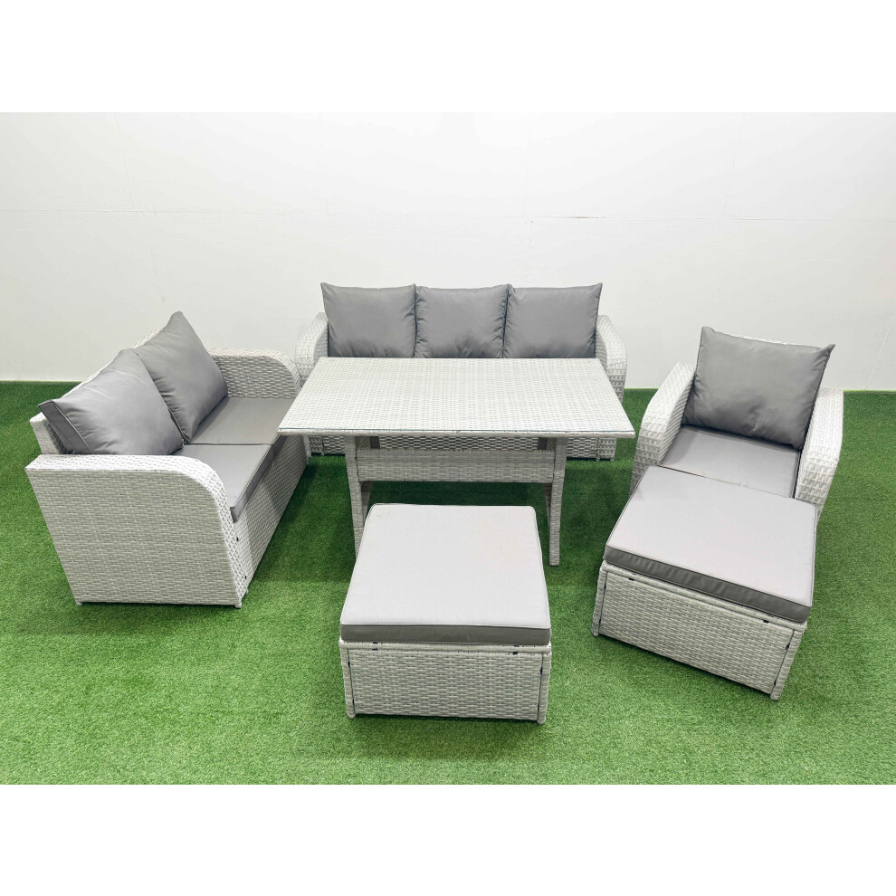 Fimous Patio Pe Wicker 8 Seater Outdoor Rattan Furniture Sofa Sets With Reclining Chair Loveseat Sofa 3 Seater Sofa 2 Big Footstools Grey