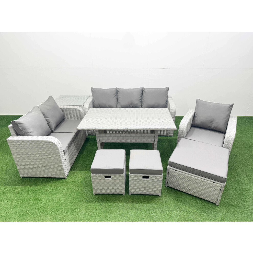 Fimous Patio PE Wicker 9 Seater Outdoor Rattan Furniture Sofa Sets with Reclining Chair Loveseat Sofa 3 Seater Sofa Stool Side Table