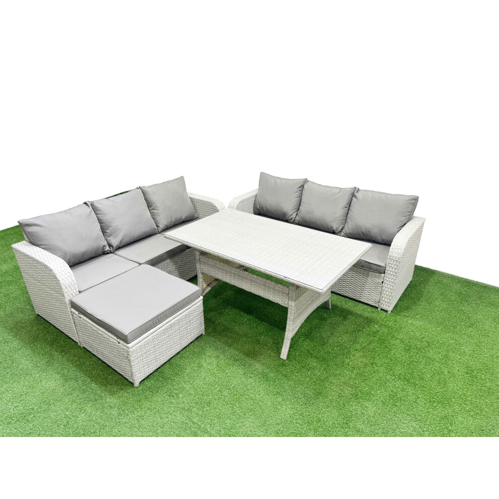 Fimous Outdoor Garden Furniture Sets 7 Seater Wicker Rattan Furniture Sofa Sets With Big Footstool Light Grey