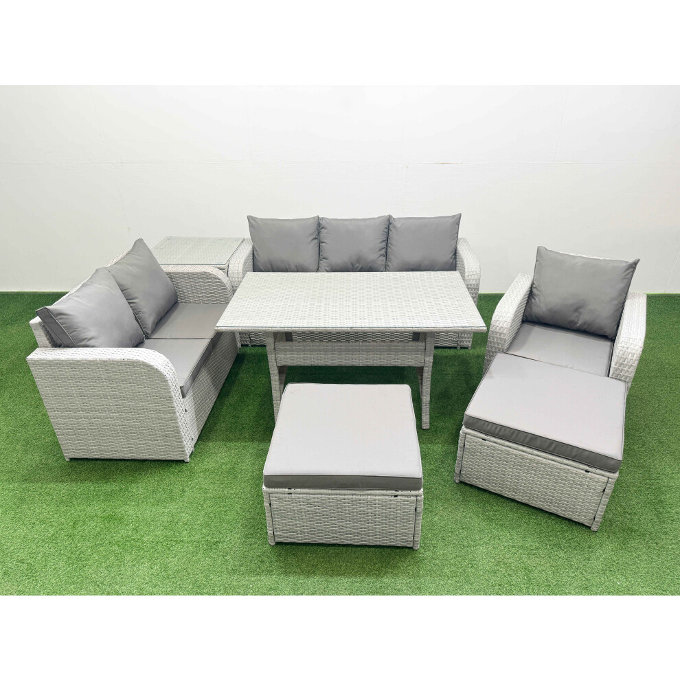 Fimous Patio PE Wicker 8 Seater Outdoor Rattan Furniture Sofa Sets with Reclining Chair Loveseat Sofa 3 Seater Sofa 2 Big Footstools Side Table