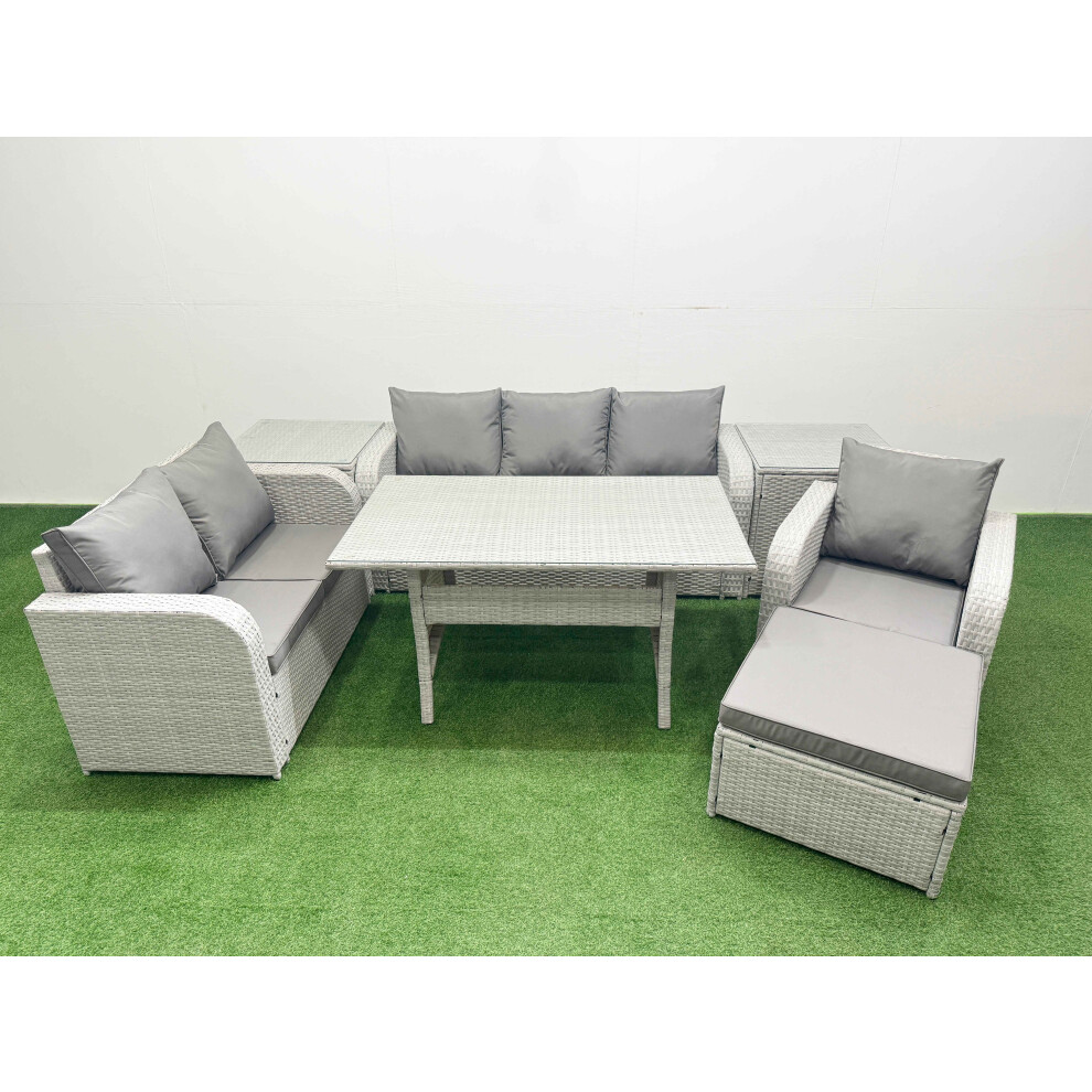 Fimous Patio PE Wicker 7 Seater Outdoor Rattan Furniture Sofa Sets with Reclining Chair Loveseat Sofa 3 Seater Sofa Big Footstool 2 Side Table