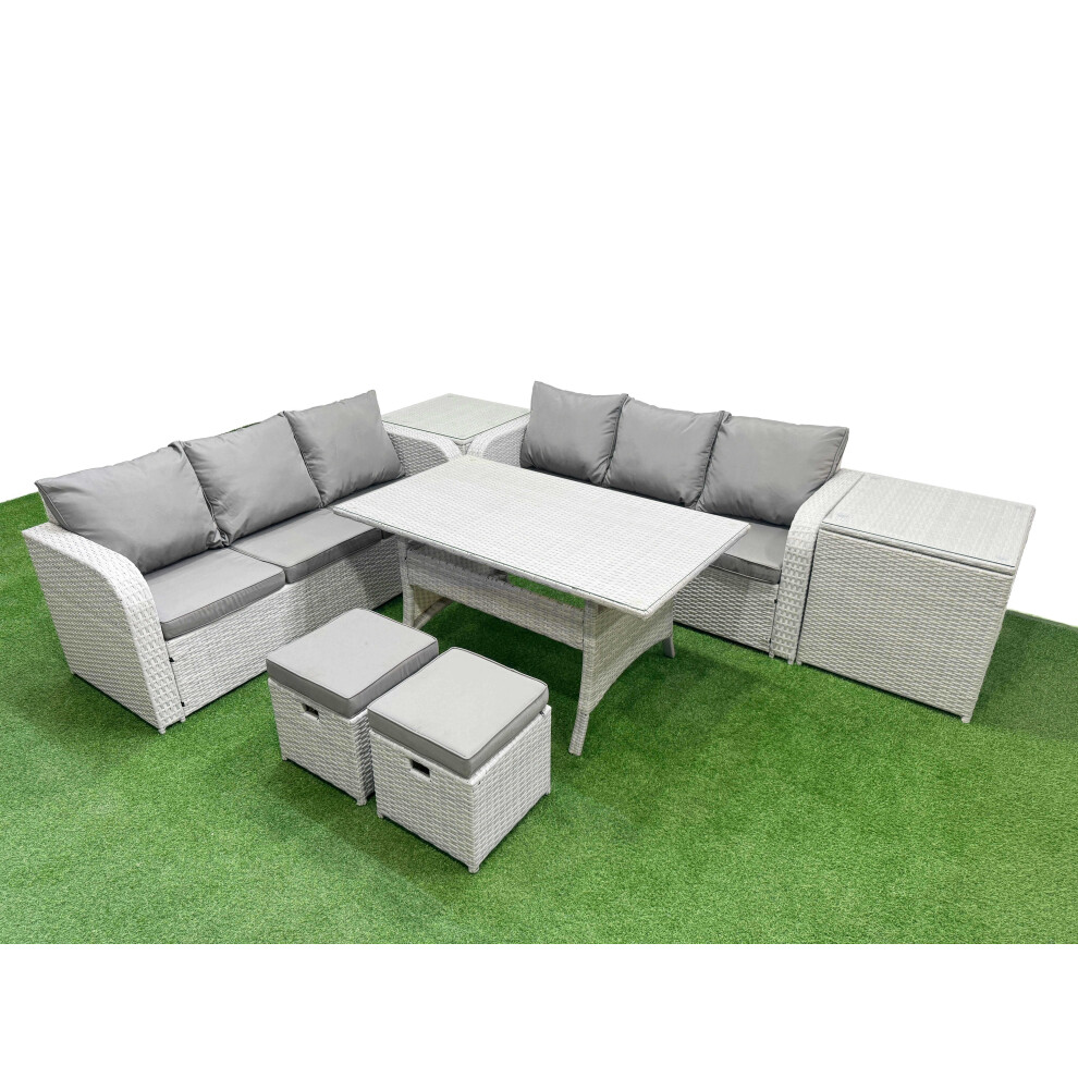 Fimous Outdoor Garden Furniture Sets 8 Seater Wicker Rattan Furniture Sofa Sets with Stools 2 Side Table Light Grey