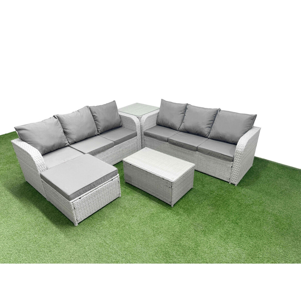 B&Q - 7 Seater Wicker Rattan Furniture Sofa Sets Rectangular Coffee Table High Back Lounge Sofa Big Footstool Side Table - Image 2