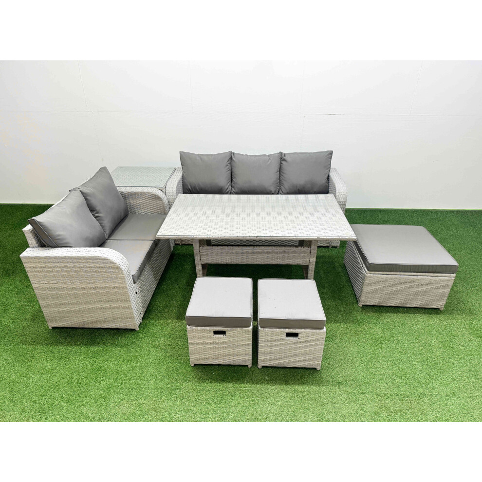 Fimous 8 Seater PE Rattan Wicker Garden Furniture Patio Conservatory Sofa Set with 3 Seater Sofa Love Sofa 3 Stool Side Table