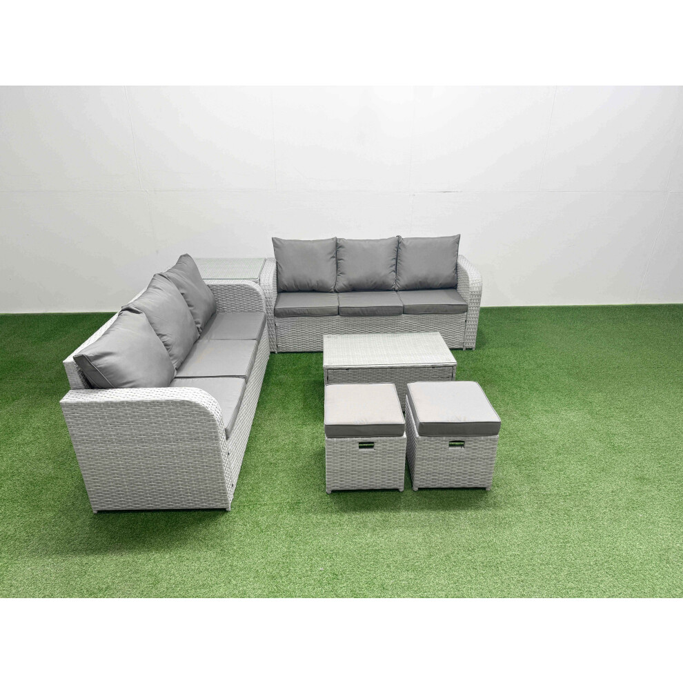 Fimous Unisex Light Grey Outdoor Garden Furniture Sets Seater Wicker Rattan Furniture Sofa Sets W/ Rectangular Coffee Table High Back Lounge Sofa Stools Side Table Size 8 - Image 2