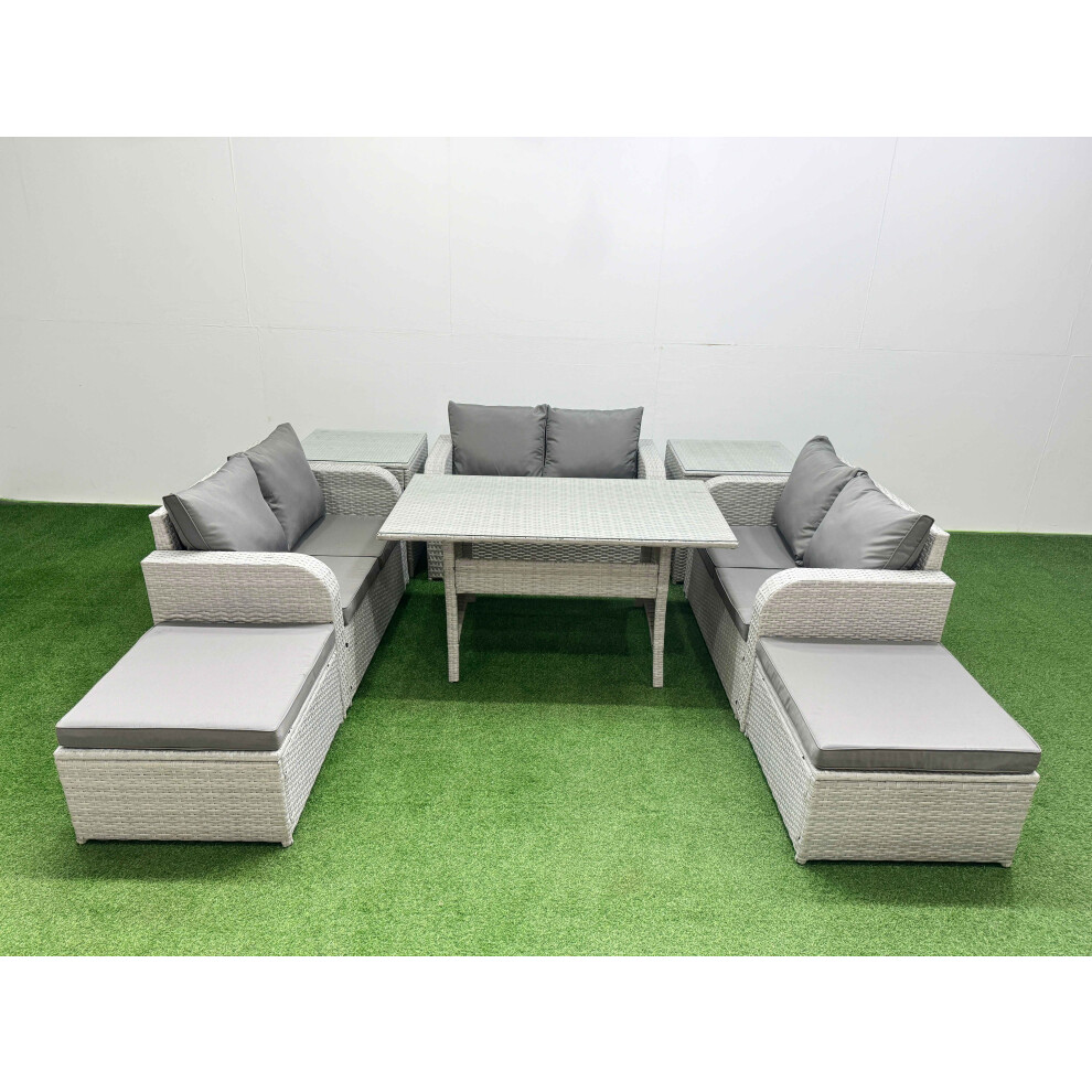 Fimous Unisex Light Grey Seater Pe Wicker Rattan Furniture Sofa Sets With Rectangular Dining Table 2 Seater Love Sofa 2 Big Footstool 2 Side Table Size 8 - Image 2