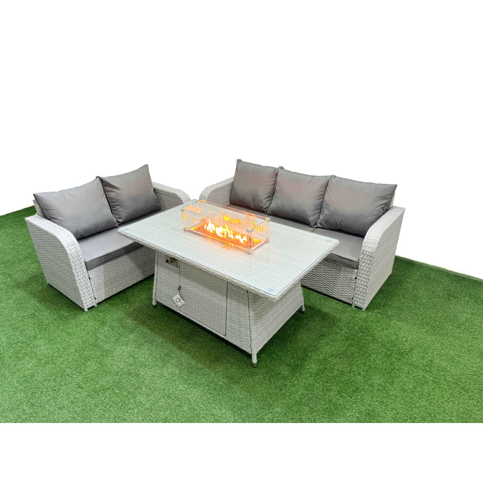 Fimous 5 Seater PE Rattan Wicker Garden Furniture Patio Conservatory Sofa Set with Firepit Dining Table 3 Seater Sofa Love Sofa