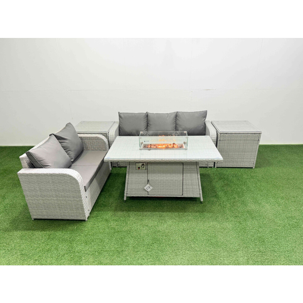 Fimous Unisex Light Grey Seater Pe Rattan Wicker Garden Furniture Patio Conservatory Sofa Set With Firepit Dining Table 3 Seater Sofa Love Sofa 2 Side Table Size 5 - Image 2