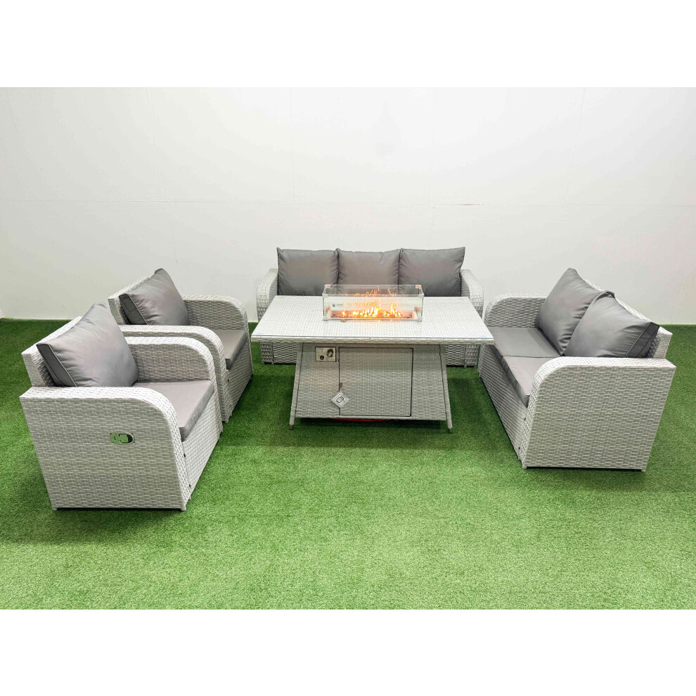 Fimous Light/Grey Pe Rattan Garden Furniture Set Reclining Chair Sofa Double Love Seat 2 Seater Sofa Lounge Set Fire Pit Dining Table - Image 2