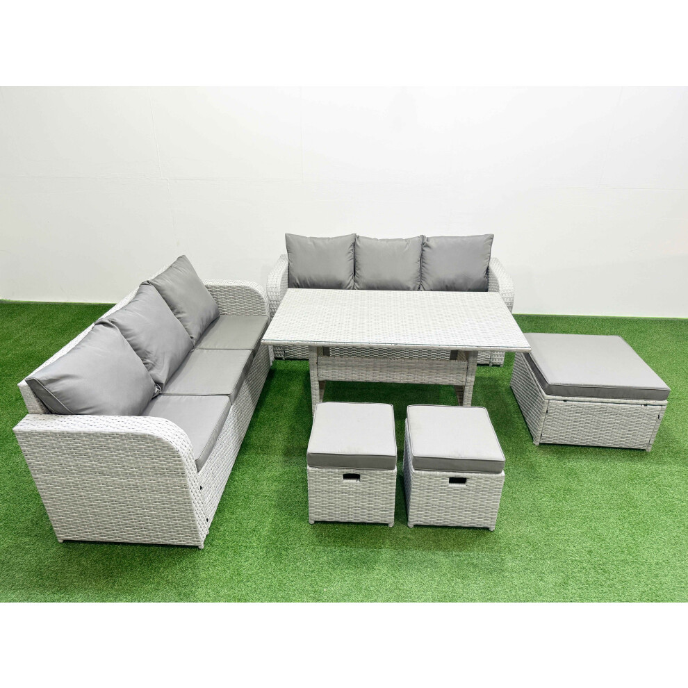 Fimous Outdoor Garden Furniture Sets 9 Seater Wicker Rattan Furniture Sofa Sets with 3 Stools Light Grey