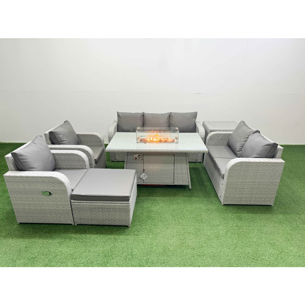 Fimous PE Rattan Garden Furniture Set  Sofa Double Love Seat 2 Seater Sofa Lounge Set Firepit Dining Table Big Footstool Side Table