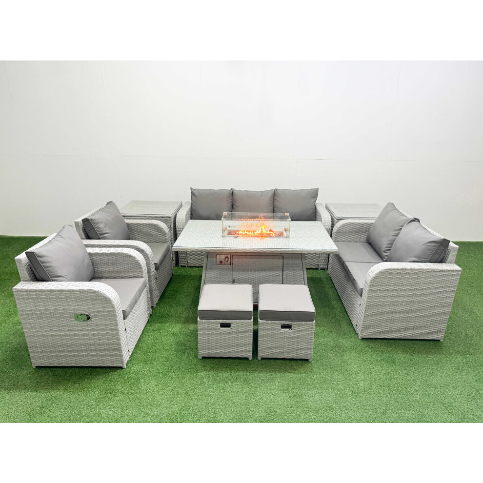 Fimous PE Rattan Garden Furniture Set  Sofa Double Love Seat 2 Seater Sofa Lounge Set Firepit Dining Table 2 Stools 2 Side Table