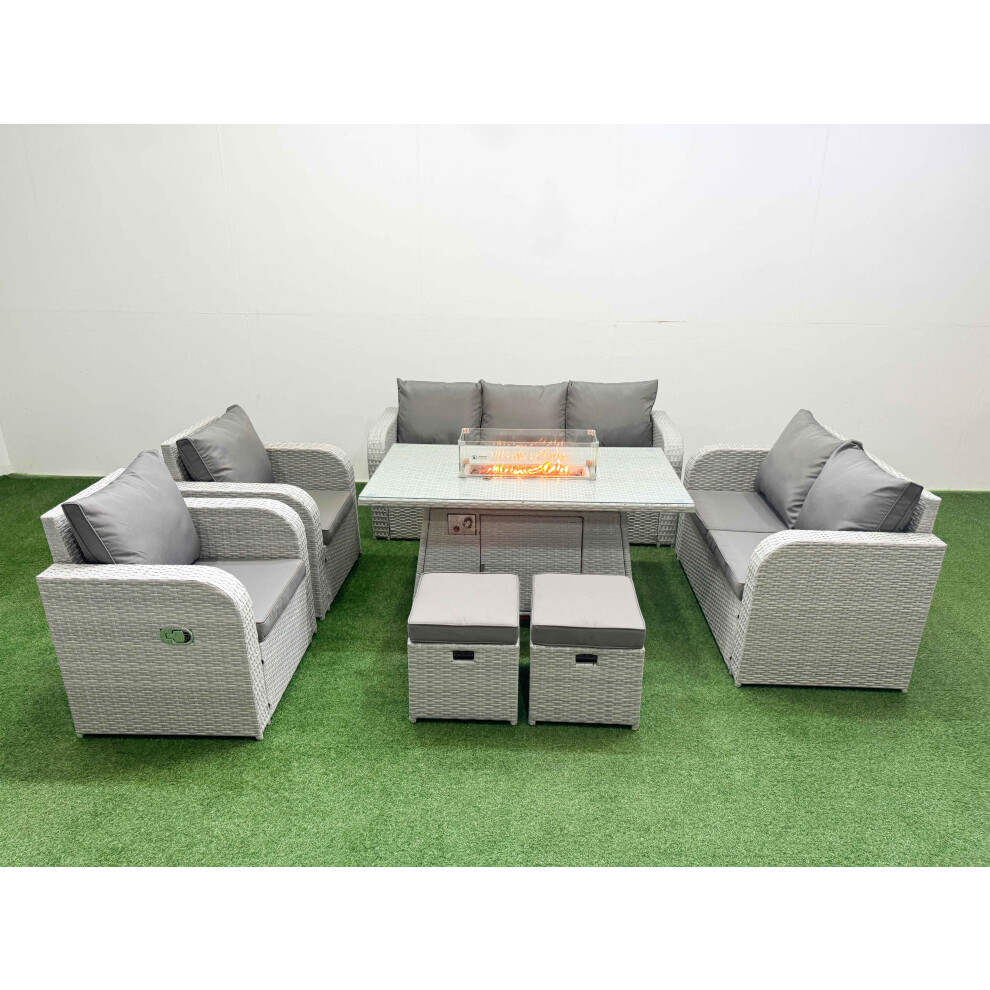 Fimous PE Rattan Garden Furniture Set  Sofa Double Love Seat 2 Seater Sofa Lounge Set Firepit Dining Table 2 Stools