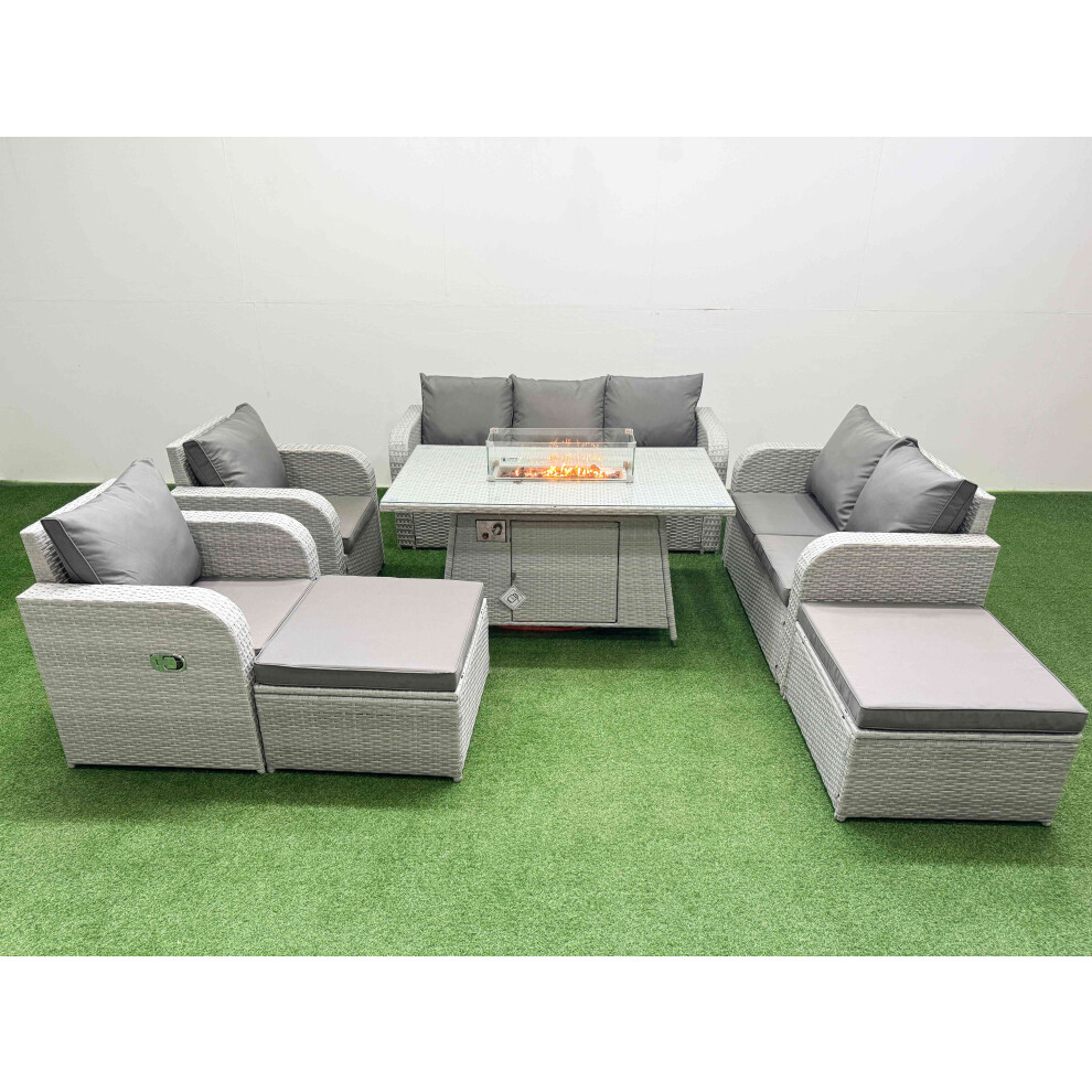 Fimous PE Rattan Garden Furniture Set  Sofa Double Love Seat 2 Seater Sofa Lounge Set Firepit Dining Table 2 Big Footstool