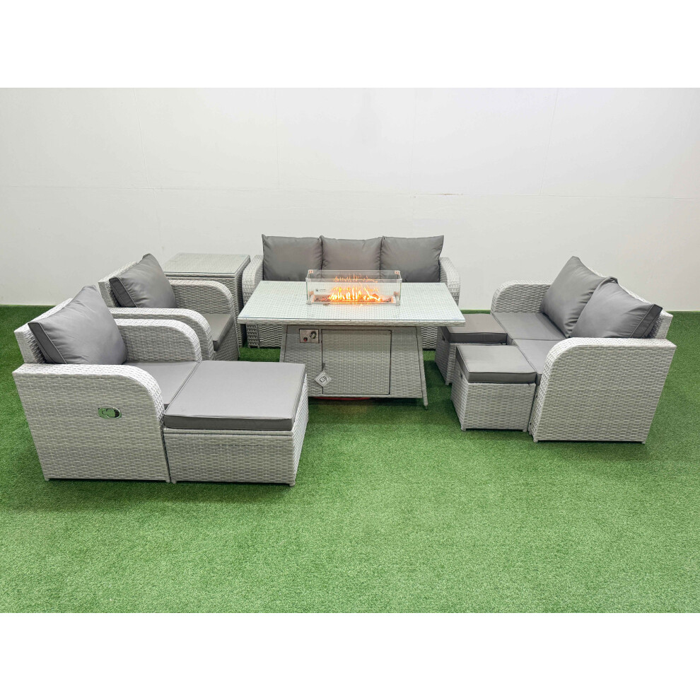 Fimous PE Rattan Garden Furniture Set  Sofa Double Love Seat 2 Seater Sofa Lounge Set Firepit Dining Table 3 Stools Side Table