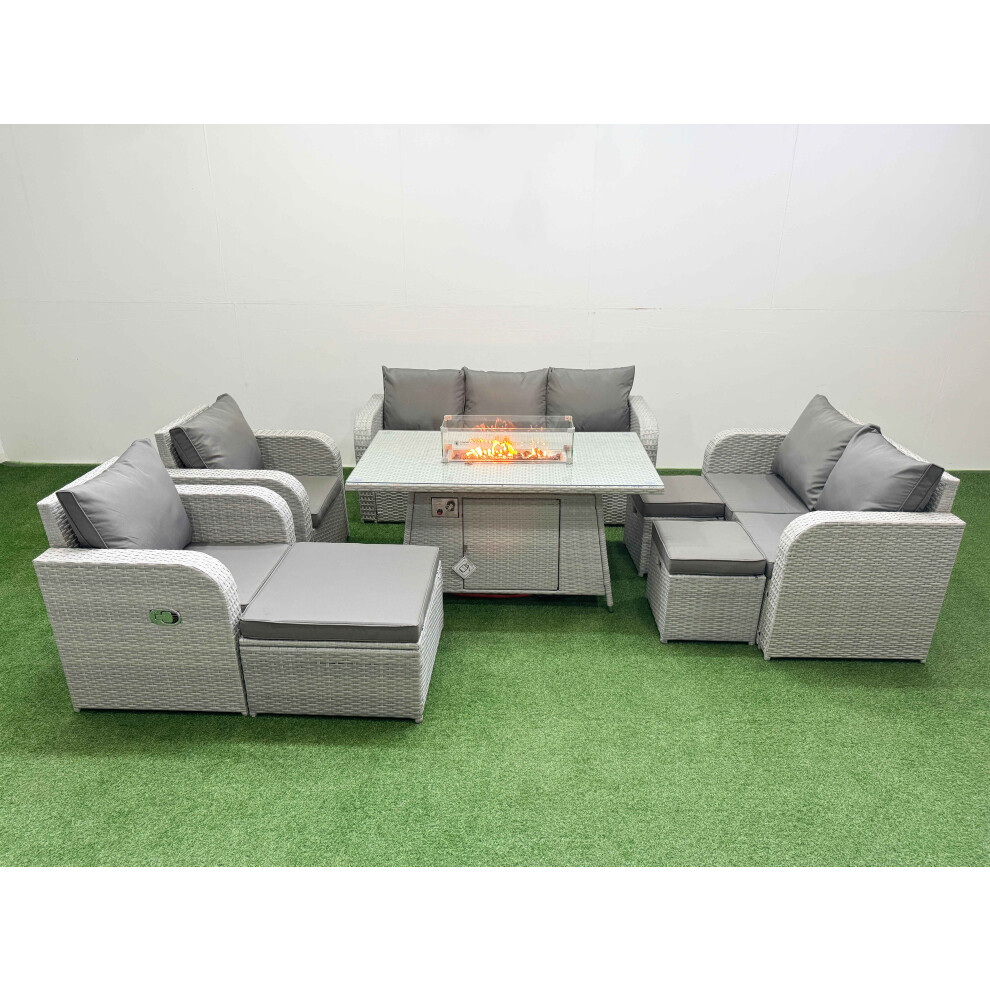 Fimous PE Rattan Garden Furniture Set  Sofa Double Love Seat 2 Seater Sofa Lounge Set Firepit Dining Table 3 Stools