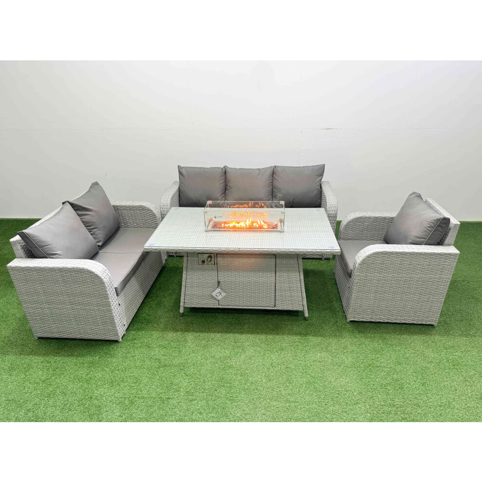 Fimous Patio PE Wicker 6 Seater Outdoor Rattan Furniture Sofa Sets with Firepit Dining Table  Loveseat Sofa 3 Seater Sofa