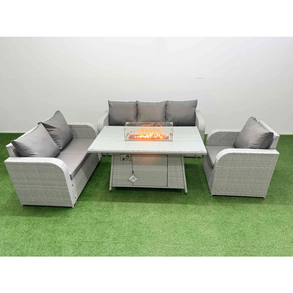 Fimous Patio Pe Wicker 6 Seater Outdoor Rattan Furniture Sofa Sets With Firepit Dining Table Loveseat Sofa 3 Seater Sofa