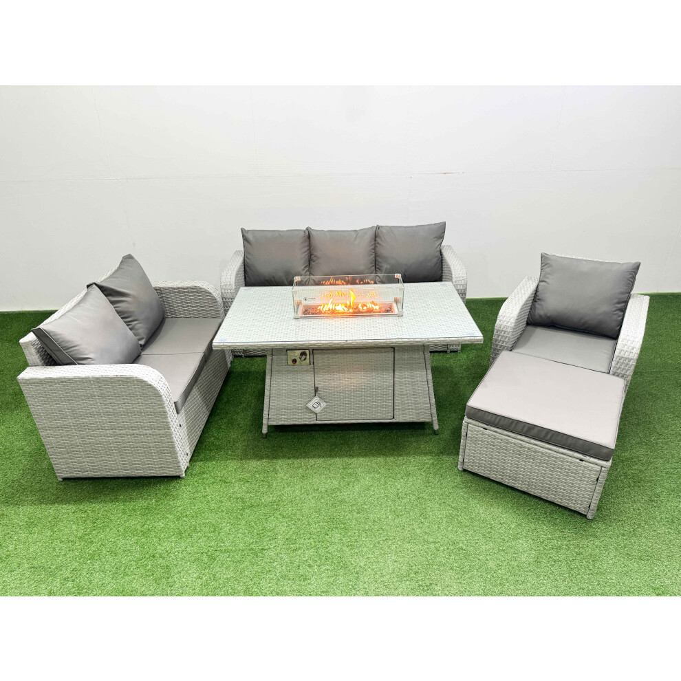 Fimous Patio PE Wicker 7 Seater Outdoor Rattan Furniture Sofa Sets with Firepit Dining Table  Loveseat Sofa 3 Seater Sofa Big Footstool