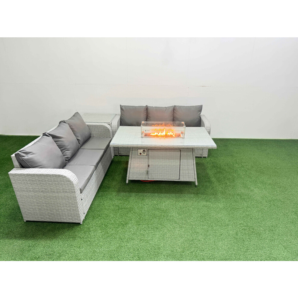 Fimous Unisex Light Grey Outdoor Garden Furniture Sets Seater Wicker Rattan Furniture Sofa Sets With Firepit Dining Table High Back Lounge Sofa Side Table Size 6 - Image 2