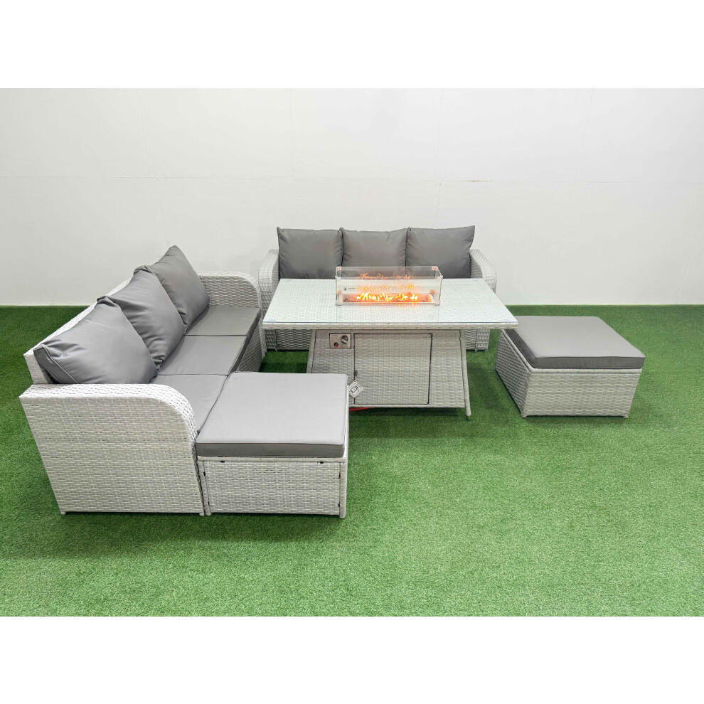 Fimous Unisex Light Grey Outdoor Garden Furniture Sets Seater Wicker Rattan Furniture Sofa Sets W/ Firepit Dining Table High Back Lounge Sofa 2 Big Footstool Light Size 8 - Image 2