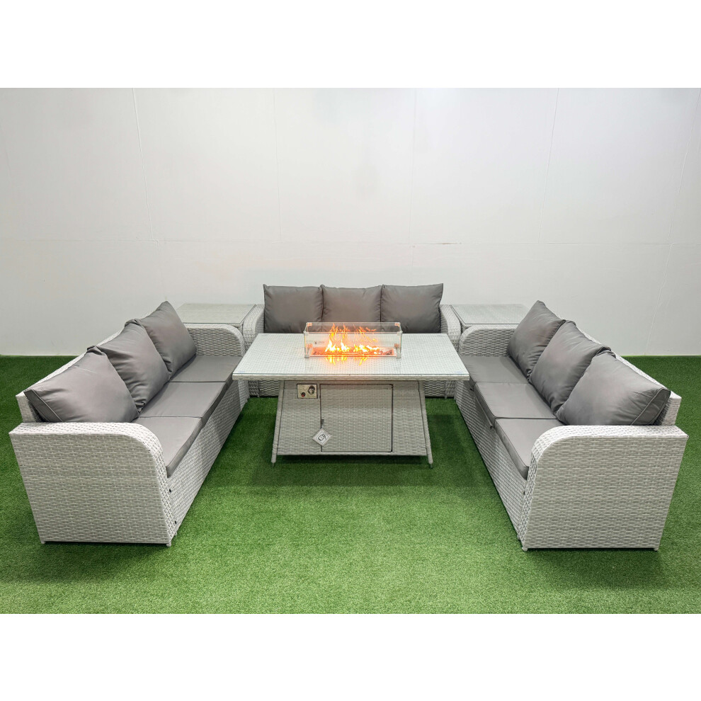 Fimous Unisex Light Grey Pe Rattan Lounge Sofa Set Seater Outdoor Garden Furniture Set With Firepit Dining Table 3 Seater Sofa 2 Side Table Size 9 - Image 2