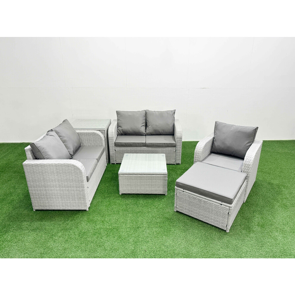 Fimous High Back Poly Rattan Garden Furniture Set With Reclining Chair Loveseat Sofa Indoor Outdoor Patio Set Big Stool Side Table