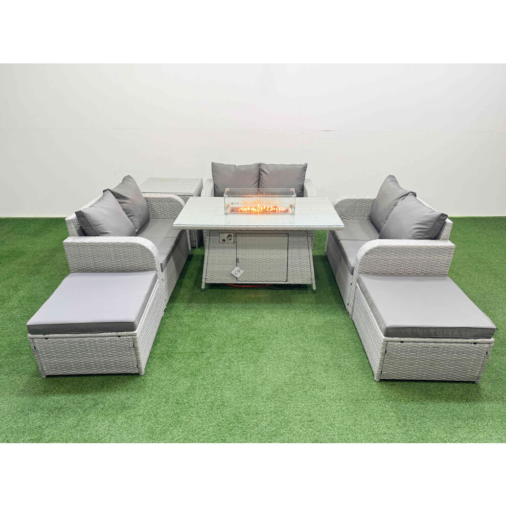Fimous Unisex Light Grey Seater Pe Wicker Rattan Furniture Sofa Sets With Firepit Dining Table 2 Seater Love Sofa 2 Big Footstool Side Table Size 8 - Image 2