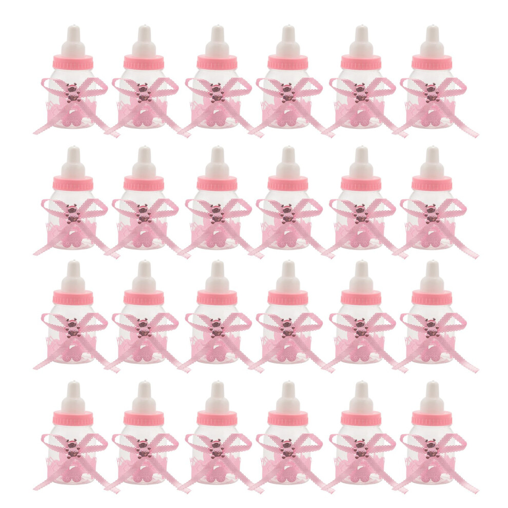 24X Bo?Te À Dragées Mini Biberon 4X9cm Strass Ours Rose Cadeau Faveur Bonbonnière Fille Bébé Baptême Pink Melitt