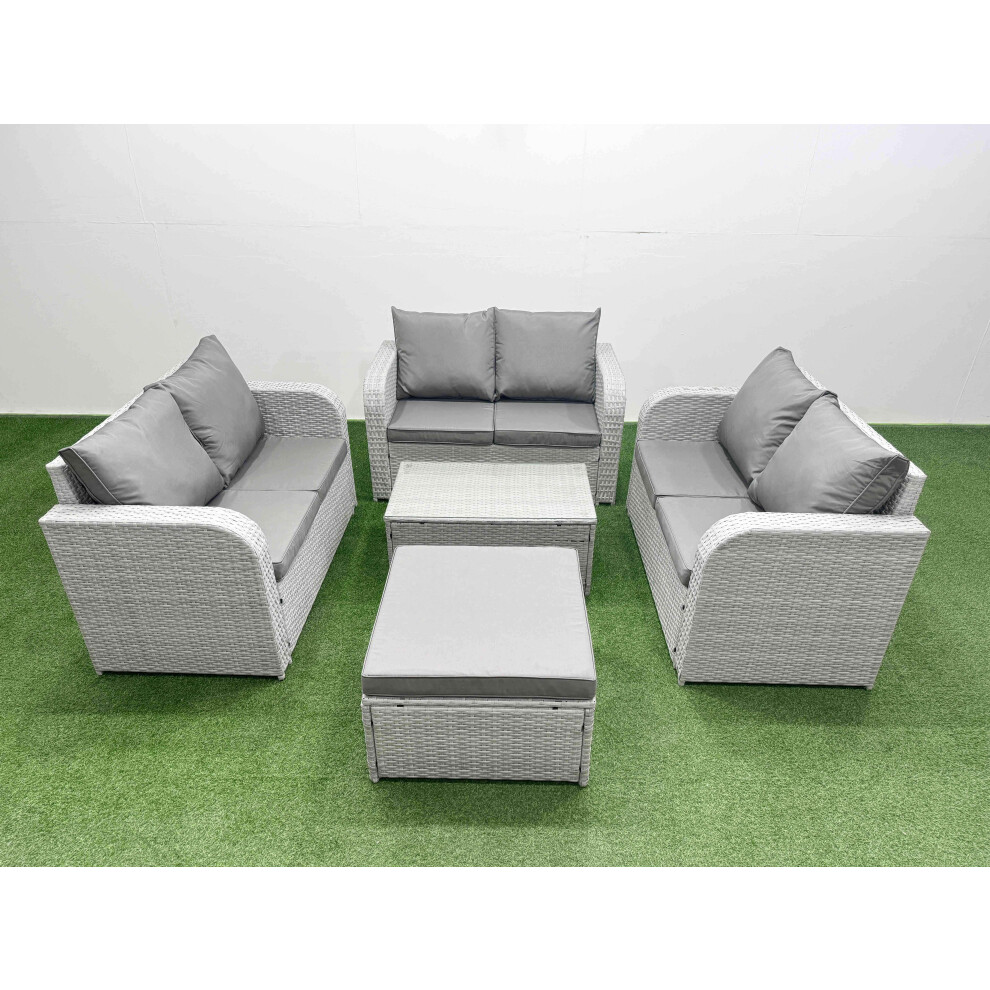 Fimous  7 Seater PE Wicker Rattan Furniture Sofa Sets with Rectangular Coffee Table 2 Seater Love Sofa Big Footstool Light Grey