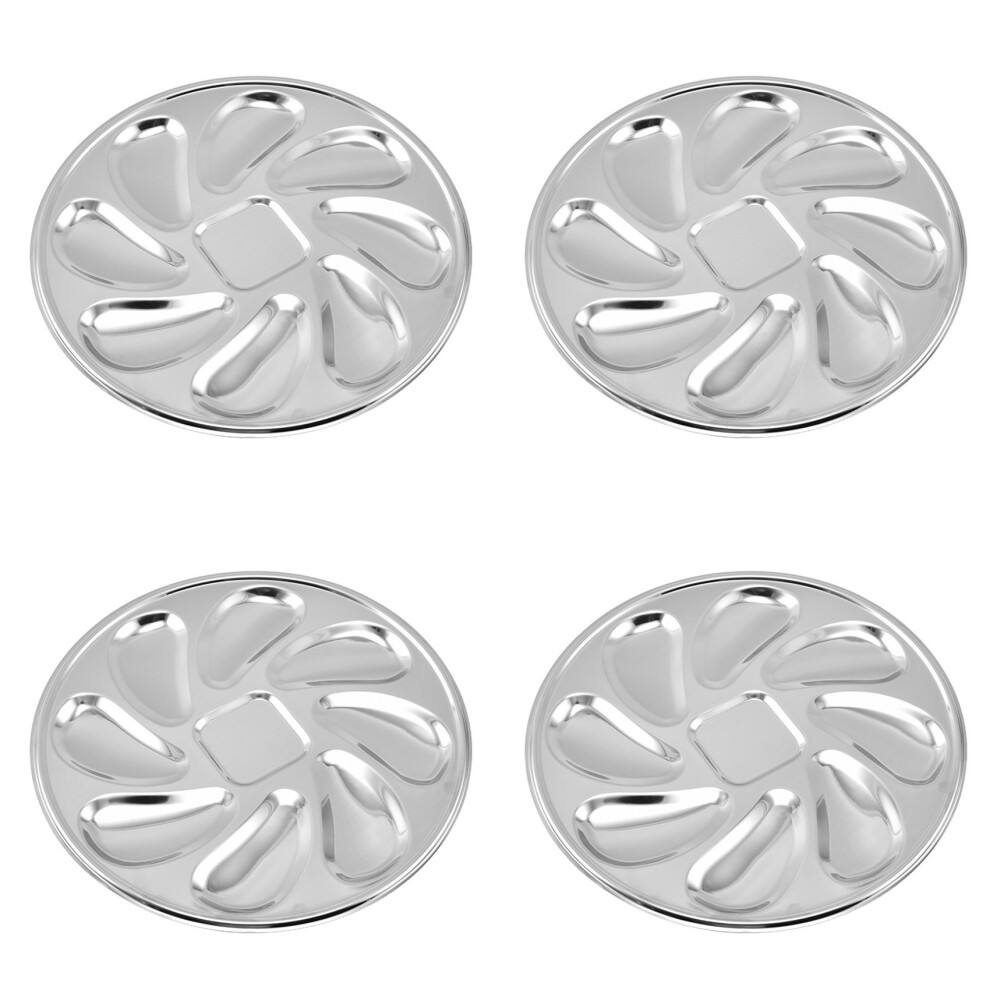 4PCS  Oyster Plate Stainless Steel Oyster Plates Shell Shaped Durable Oyster Container with 8 Slots for Oyster Sauce-image-OPC-PFVQHZZ-NEW