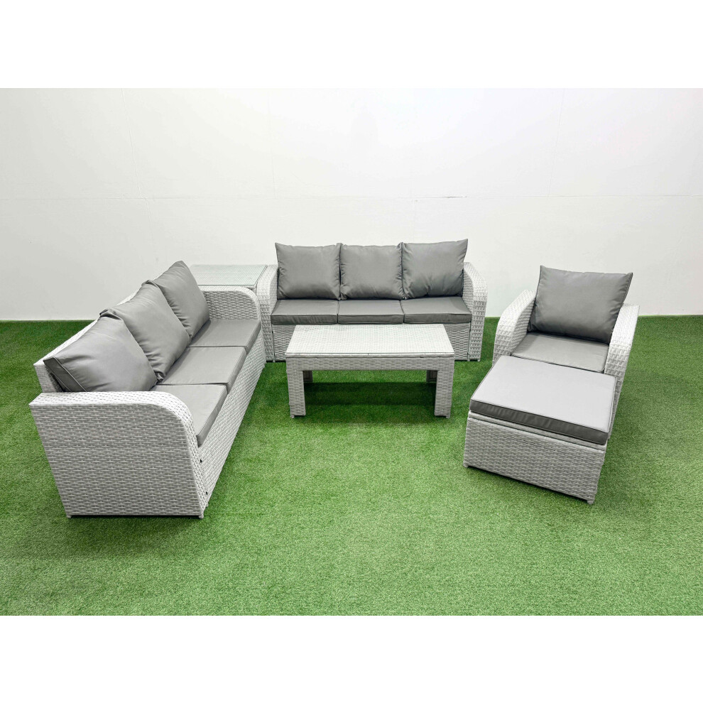 Fimous 8 Seater Poly Rattan Outdoor Garden Furniture Oblong Coffee Table Sofa Set Patio 3 Seater Sofa Big Footstool Side Table