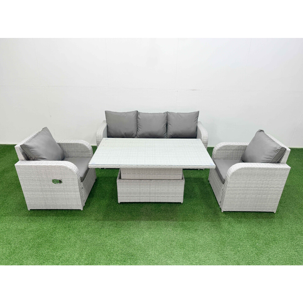 Fimous PE Rattan Garden Furniture Set  Adjustable Lifting Dining or Coffee Table Light Grey