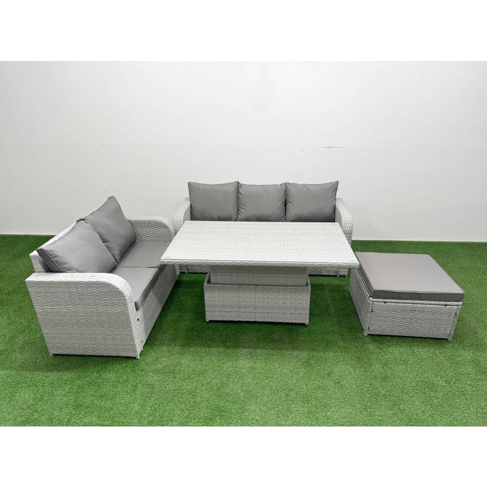 Fimous 6 Seater PE Rattan Wicker Garden Furniture Patio Conservatory Sofa Set with Adjustable Lifting Dining Table  Big Footstool