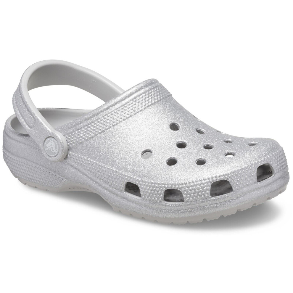 Crocs (, 7 (Adults')) Classic Glitter Thermoplastic Atmosphere Clogs Silver
