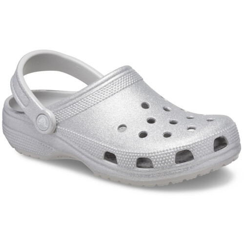 Crocs (Silver, 7 (Adults')) Crocs Classic Glitter Thermoplastic Atmosphere Clogs 1
