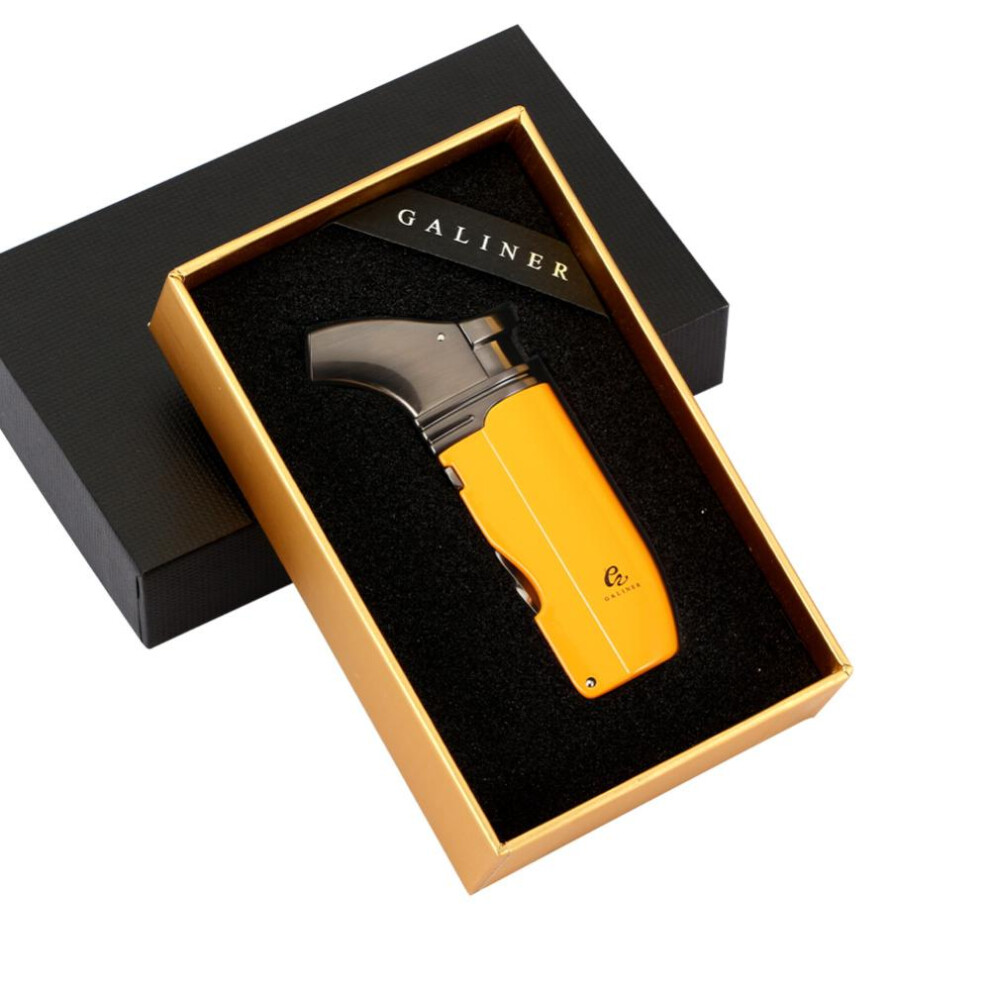 Yeuligo Yellow (Yellow) Windproof Cigar Lighter Inflatable Double Fire Cigar Lighter Multifunctional With Drill Ventilation Needle Lighter Wholesale