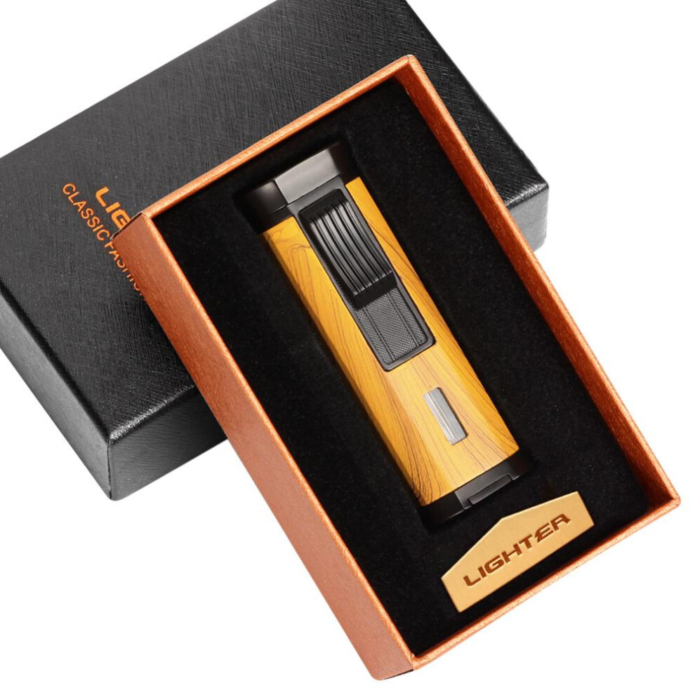 Yeuligo Yellow/Grain ( Wood Grain) Cigar Lighter Creative Personality Portable Windproof Inflatable Lighter Men's Cigar Lighter Wholesale