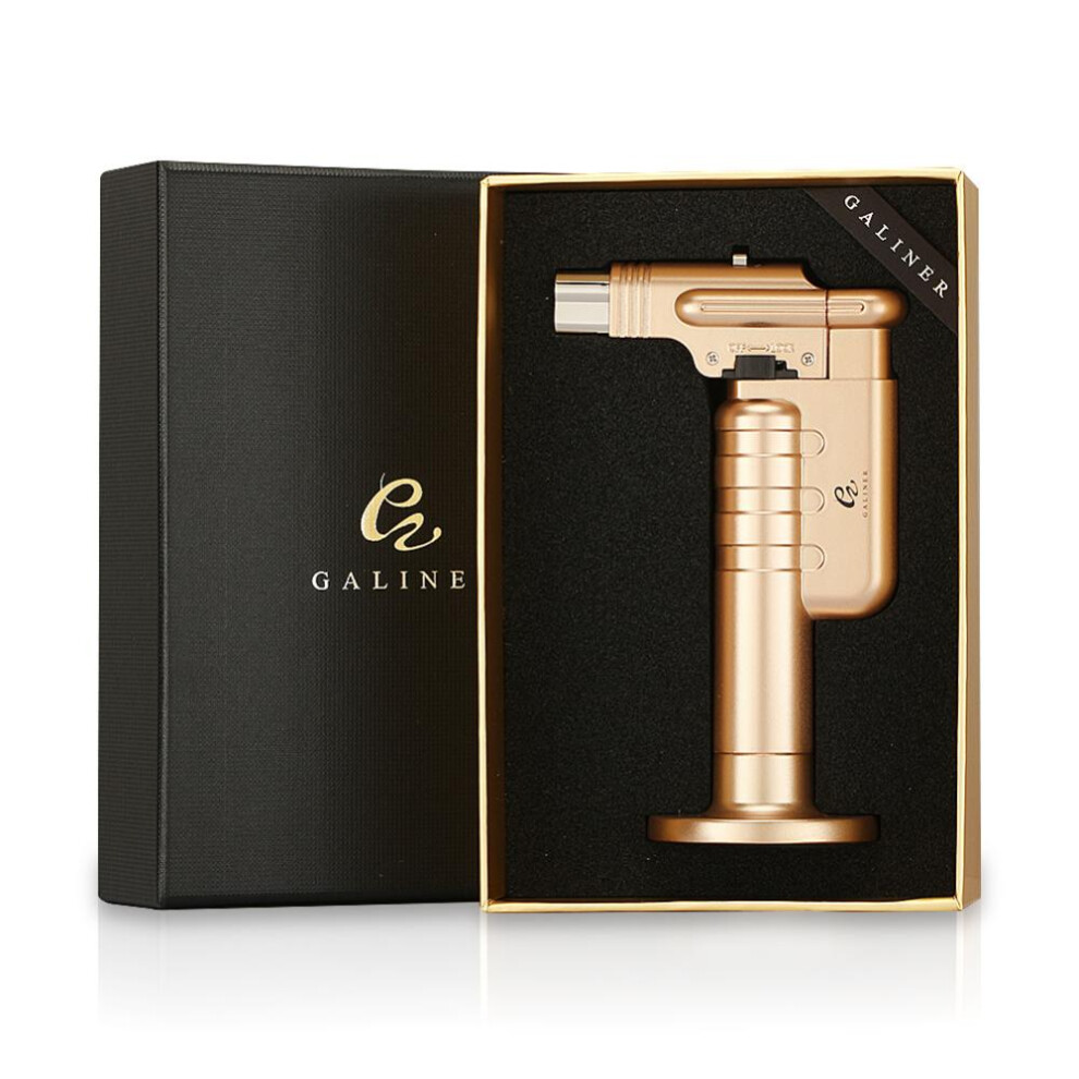 Yeuligo Gold/Blue () Galiner Portable Cigar Lighter Single Fire Straight Flame Windproof Inflatable Lighter Torch Gift Box