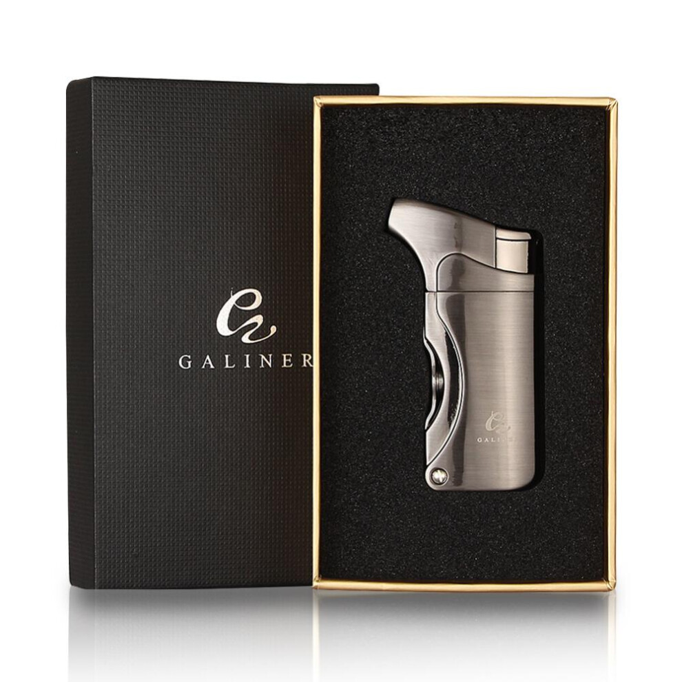 Yeuligo Black ( [Galiner]]) Cigar Lighter Single Fire Direct Portable With Drill Paint Lighter Windproof Inflatable Smoking Set Special Igniter