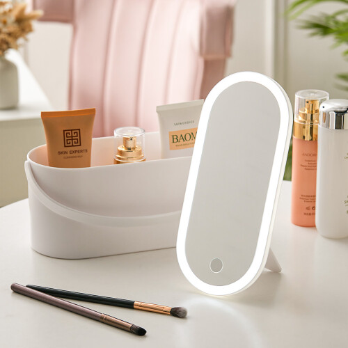 Living And Home (White) Portable Vanity Travel Makeup Box with LED Mirror