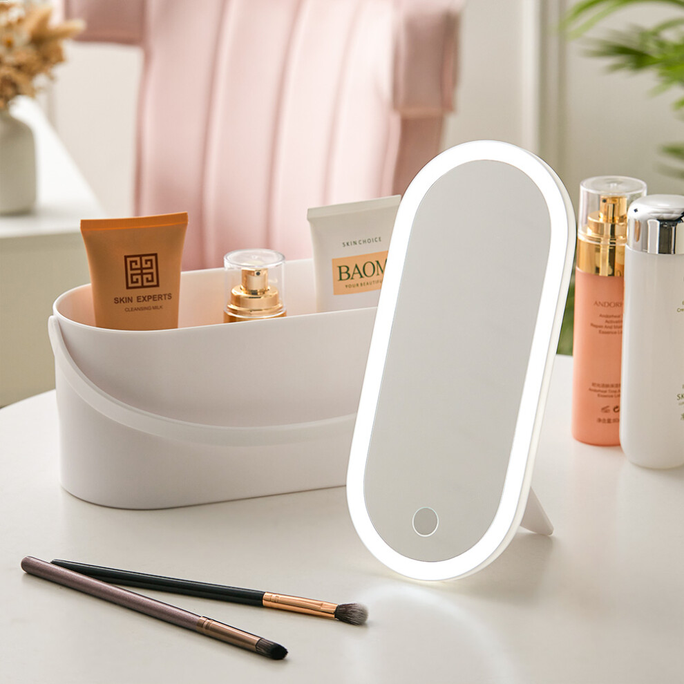 (White) Portable Vanity Travel Makeup Box with LED Mirror