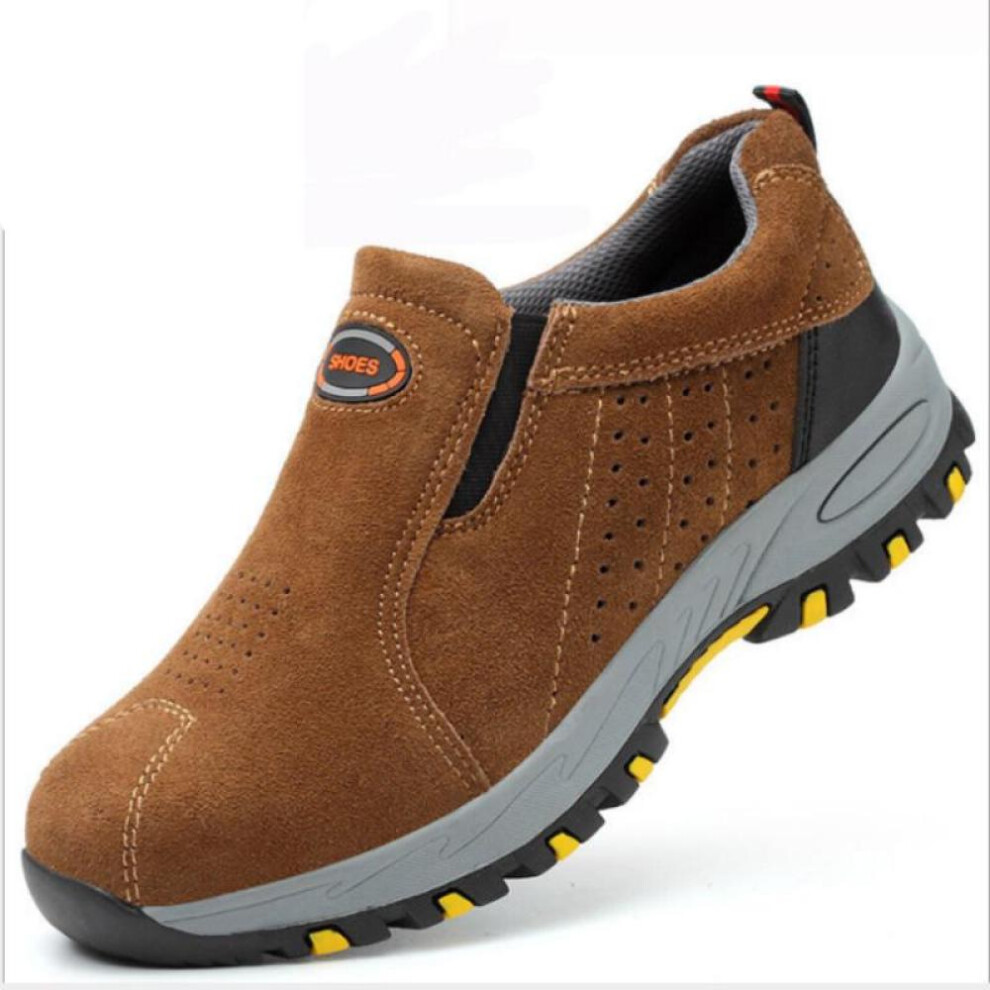 (tan, 36) Fashion Steel Toe Safety Work Shoes Men Breathable Slip-on Casual Boots Mens Insurance Puncture Proof Shoe