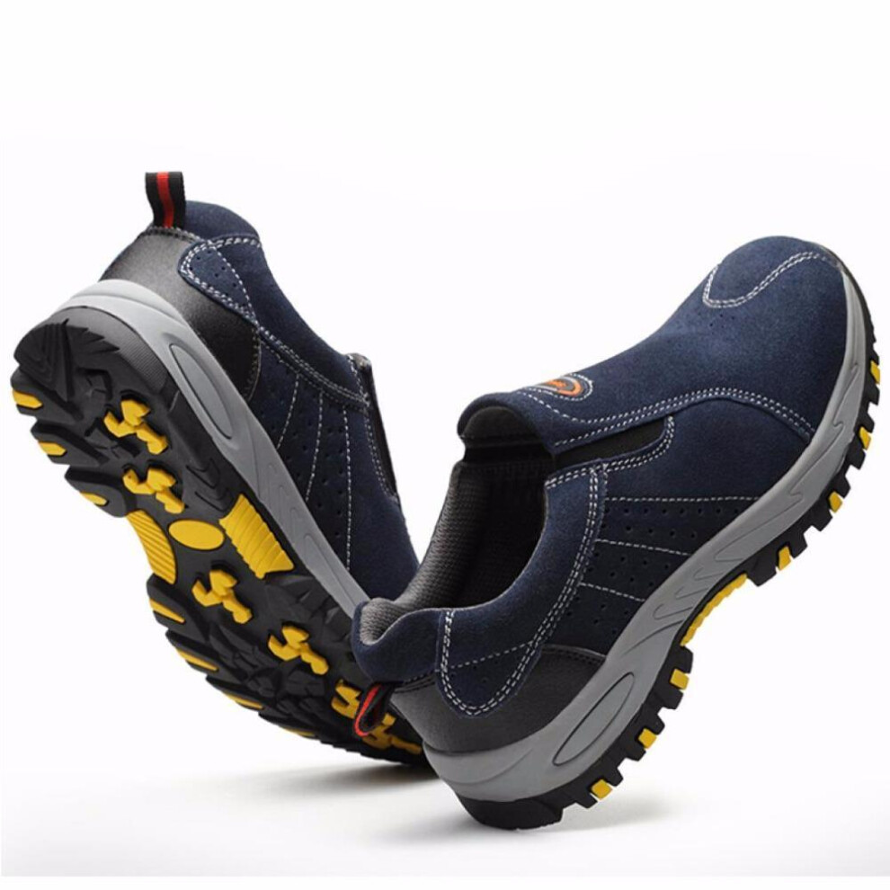 (blue, 37) Fashion Steel Toe Safety Work Shoes Men Breathable Slip-on Casual Boots Mens Insurance Puncture Proof Shoe